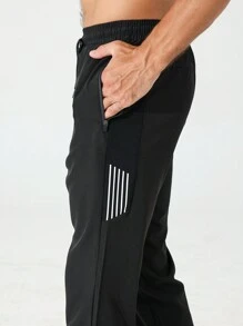 Manfinity Fitness Men Striped Drawstring Waist Slant Pocket Sports Trousers - Black - View 7