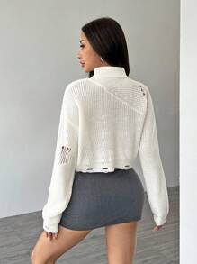 Lunelith SHEIN Lunessa Jersey roto con cuello alto Y2K para mujer