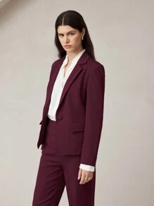 BizChic Traje de chaqueta y pantalón burdeos elegante y profesional para mujer, ropa de trabajo de otoño - Rojo - Ver 3