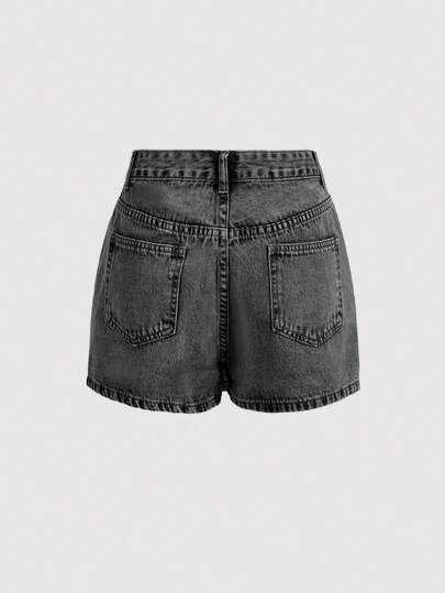 SHEIN MOD 女士纯色简约休闲牛仔短裙