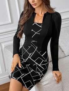 SHEIN Privé Vestido mini ajustado de 2 en 1 para uso diario para mujer - Negro - Ver 5