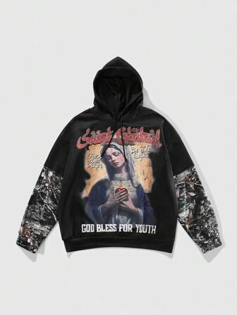 Street Life Sudadera con capucha de manga larga con estampado para hombres