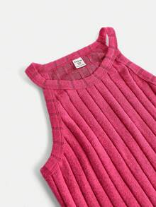 SHEIN Vestido casual rosa sin mangas de punto con cuello halter para adolescente - Rosa Fucsia - Ver 5