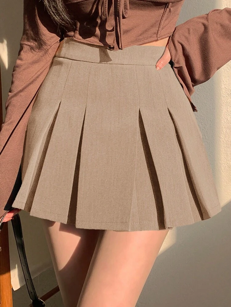 Women's Solid Color Simple Daily Pleated Mini Skirt Fall Skirts
