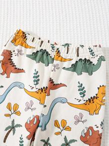 Cozy Pixies 2 件套可爱恐龙印花休闲装，包括连帽衫夹克和松紧腰运动裤，适合男婴秋季套装 - 杏色 - 查看 6