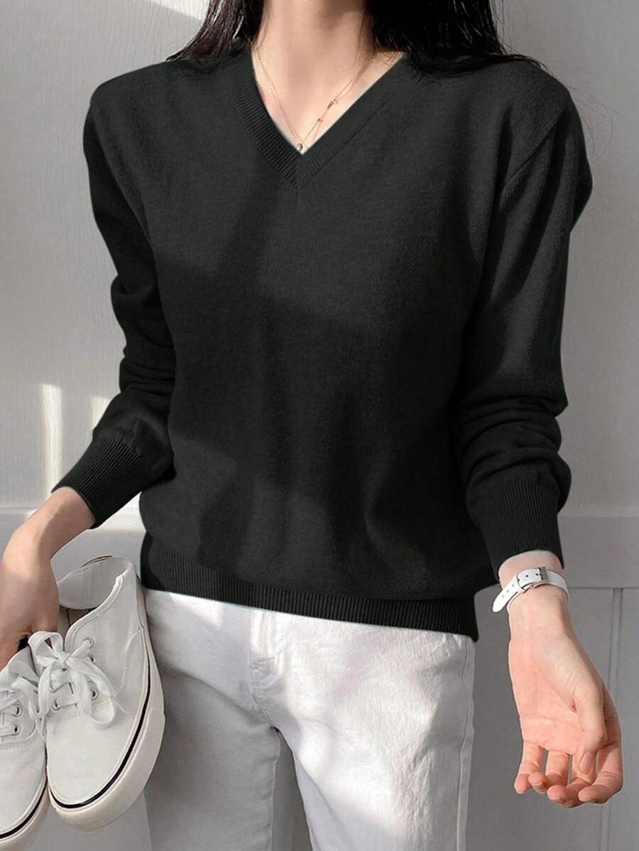 DAZY Áo len dài tay trơn đơn giản dành cho nữ, Trang phục hàng ngày, Áo dài tay, Quần áo mùa thu - màu đen - Xem 1