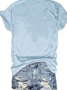 INAWLY Áo thun cổ tròn thường ngày in hình mèo dễ thương màu xanh cỡ lớn cho nữ, áo phông họa tiết - Nhiều màu - Xem 2