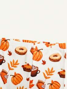 Cozy Pixies Baby Girl Pumpkin Print Snug Fit Pajama Set, Soft Knit Warm Long Sleeve Top And Pants, Autumn - Orange - View 5