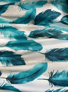 SHEIN VCAY Plus Size Cổ Thuyền Tay Áo Có Lông In Họa Tiết Hoa Đầm - Màu xanh ngọc - Xem 6