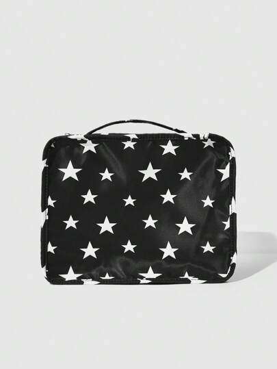 Goth Black Pentagram Print 2pcs Fashionable Large Capacity Cosmetic Bag