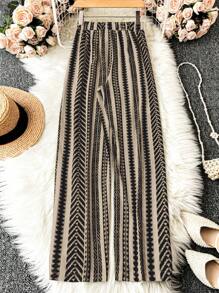 Breezaya 几何印花扣腰直腿休闲裤