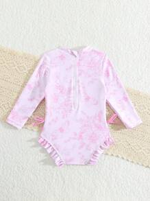 1 件装女婴动物与花卉印花长袖泳衣 - 彩色 - 查看 2