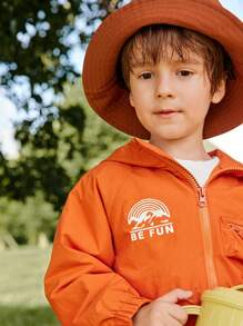 SHEIN Young Boy Simple Letter Graphic Zipper Hooded Jacket, Fall Clothes - Multicolor - View 3