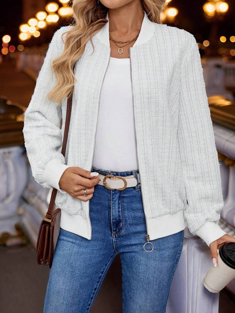 Women's Solid Color Zip-Up Long Sleeve Bomber Jacket Fall Jackets Winter Jacket Women Coats Korean Fashion