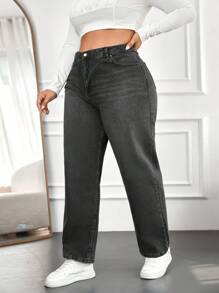 EURMUSE 女式大码斜口袋锥形牛仔裤