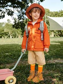 SHEIN Young Boy Simple Letter Graphic Zipper Hooded Jacket, Fall Clothes - Multicolor - View 6