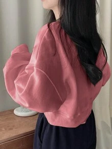 DAZY Women's Loose Letter Print Drop Shoulder Long Sleeve Casual Sweatshirt, Autumn Winter,Long Sleeve Tops,Fall Women Clothes - Pink - View 2