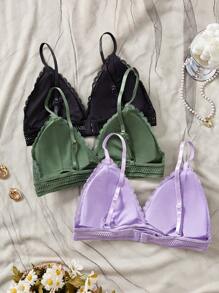 3pcs Women's Comfortable Strappy Backless Bra Set (No Wire) Multi-Color Lingerie - Black - View 2