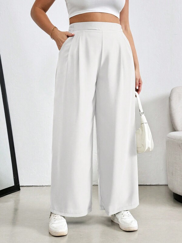 SHEIN Essnce Plus Size Women's Pleated Wide Leg Loose Pants