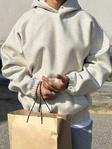 DAZY Men Solid Color Long Sleeve Hoodie, Autumn - Apricot - View 7