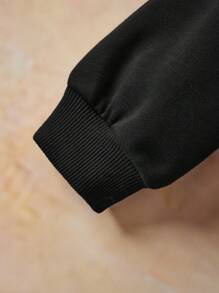 HARRY POTTER X SHEIN Young Girl Hathaway Cartoon Print Black Casual Long Sleeve Crew Neck Sweatshirt, Spring Autumn - Black - View 5