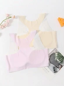 2pcs/Set Teen Girl Simple & Comfortable Seamless Wire-Free Camisole, Bra Set