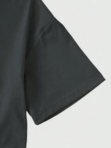 INAWLY 大码女式夏季字母印花圆领短袖休闲 T 恤，返校季 - 深灰色 - 查看 3