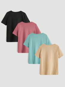 SHEIN Tween Boy 4pcs Solid Short Sleeve Tee - Multicolor - View 2