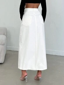 EURMUSE WOMEN HIGH WAIST SLASH DETAIL MIDII SKIRT - White - View 2