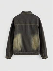 ROMWE Grunge Punk 女士休闲蜘蛛印花洗水做旧牛仔夹克，春秋 - 灰色 - 查看 2