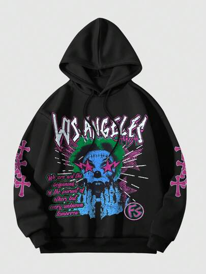 ROMWE Avant Sweat-shirt à capuche à impression simple pour hommes