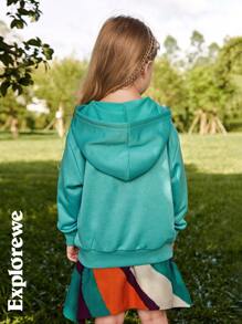 SHEIN Hanorac cu glugă cu model de munte în aer liber, potrivit pentru ieșiri, camping și fotografie de oraș