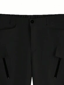 Manfinity Homme Men's Solid Color Casual Straight Pants With Pockets, For Fall - Black - View 4