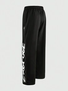 ROMWE MEN Street Life Men's Loose Fit Straight Leg Pants With Side Metal Zipper Adjustable