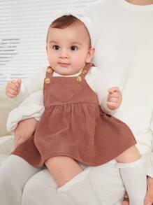 SHEIN Newborn Baby Girl Sleeveless Ruffle Trim A-Line Dress, Versatile City Elegant Design For Casual, Holiday Or Outdoor Occasions