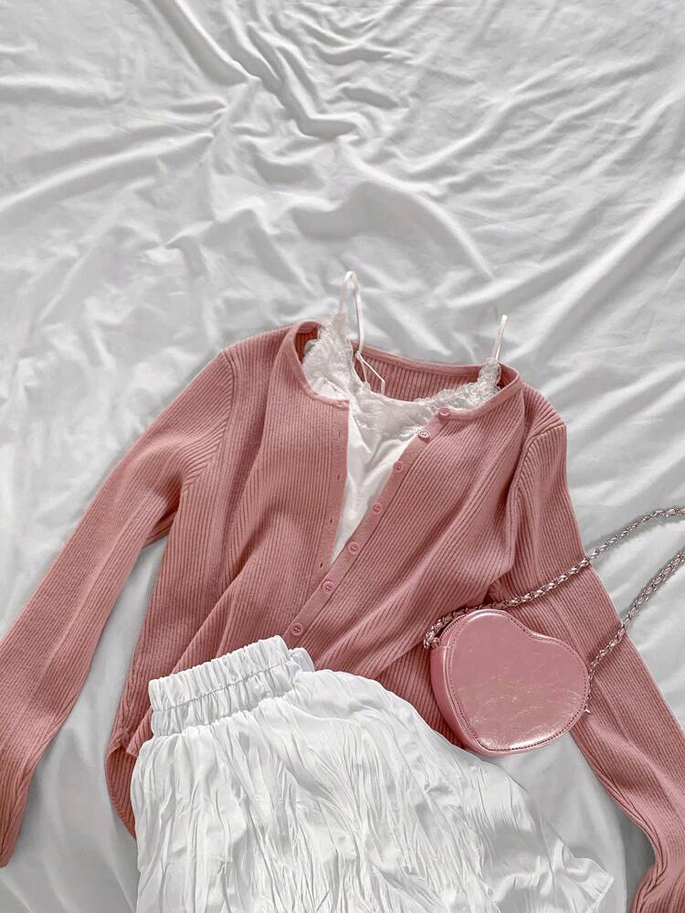 Women Solid Color Single-Breasted Long Sleeve Slim Casual Cardigan, Spring And Fall