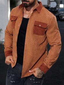Manfinity Homme Chaqueta casual de manga larga con bolsillos para hombre, para primavera y otoño