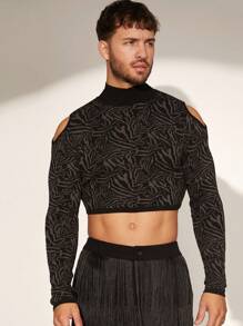 Manfinity Fever City Men's Print Open Shoulder Long Sleeve Knitted Sweater - Multicolor - View 4