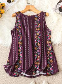 Breezaya 大码圆领无袖全身印花背心，休闲度假