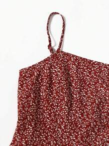 Soleia Plus Size Boho Allover Plants Cami Dress, For Summer - Burgundy - View 4
