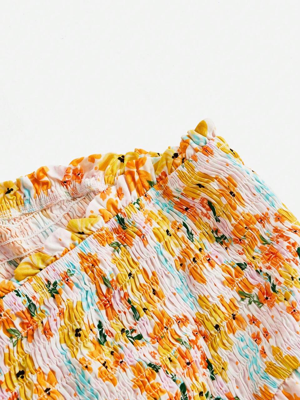 Floral Printed Elastic Bandeau Top For Women, Summer Sexy Look