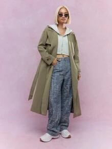 MISSGUIDED Abrigo de trinchera con detalle de capucha, ropa de invierno - Gris - Ver 1