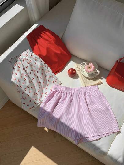 Comfortcana 3 piezas/set Pantalones cortos casuales sueltos con cintura elástica para mujer