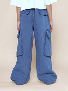 SUMWON Tween Girls Loose Fit Oversized Pocket Cargo Jean - Baby Blue - View 4