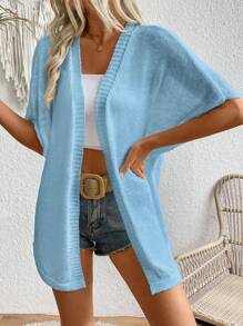 SHEIN LUNE Women's Solid Color Simple Casual Knit Cardigan - Baby Blue - View 7