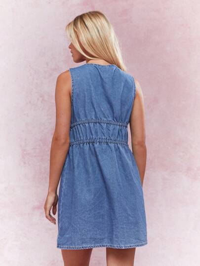 MISSGUIDED Bow Detail Plunge Neck Denim Sleeveless Mini DressMISSGUIDED