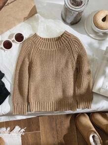 SHEIN Leap Crew Áo len chui đầu cổ tròn phong cách thể thao dễ thương cho bé trai, thích hợp cho mùa xuân, thu và đông, mặc trong nhà và ngoài trời - Màu Khaki - Xem 5