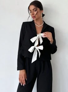 Firerie Lapel Neck Single Button Blazer Office Wear Womenwinter,Business Casual, Elegant,Maroon - Black - View 1