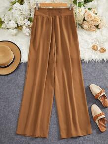 Modelyn Solid Ruffle Trim Button Front Suit Pants - Rust Brown - View 2