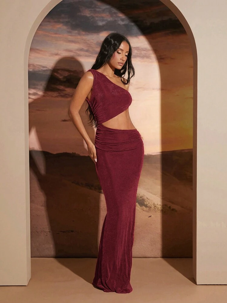 so flirty burgundy one-shoulder cutout asymmetrical dress Strapless Ruffled Tiered Corset Mini Dress in Maroon Floral Print - 12